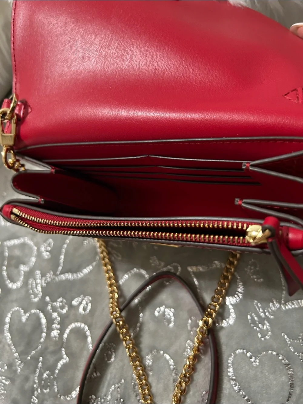 NWT Tory Burch Eleanor, Small, White/Red Convertible canvas bag w/Gold Chain